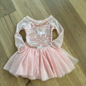 Bloch Girls Pink Velvet and Tulle Long Sleeve Ballet Dance Leotard Size 2 - 4